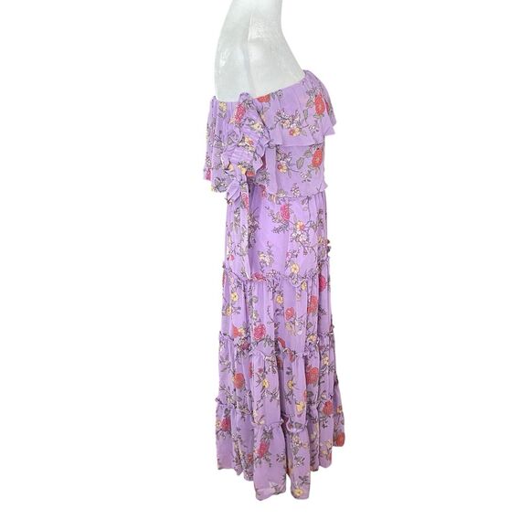 Shero Small Midi Dress Long Flowy Floral Purple Off the Shoulder Lavender - Picture 10 of 13
